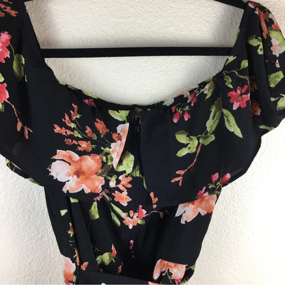 Premier Amour Floral Romper Crepe Ruffle Short Sleeve Off Shoulder Back Zip 10